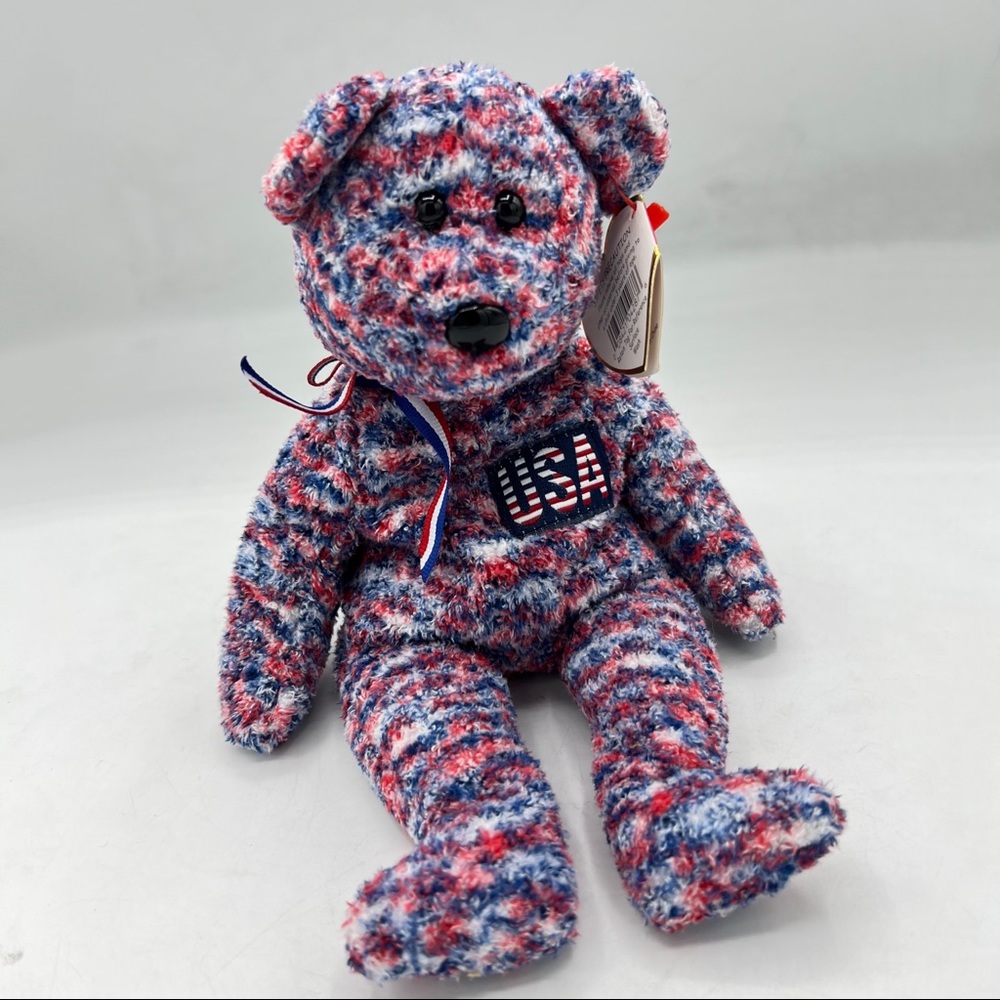 Ty Vintage Y2K Beanie Babies 2000 USA the Bear Red/White/Blue Marled Plush